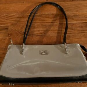 Beijo Classic Shiny Gray & Black Shoulder Bag, EUC